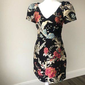 Monsoon. Jacquard mini dress. Black, gold, blue, pink. US 4